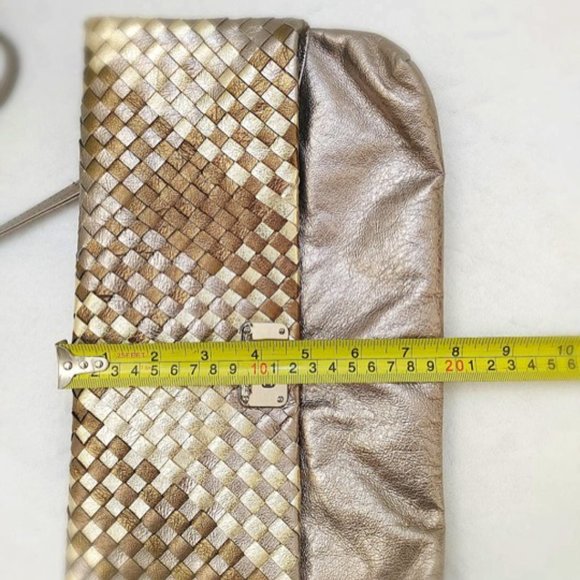 ELLIOTT LUCCA 3in1 Bag Metallic Gold Weaved Leather Clutch Shoulder Bag … - Picture 11 of 12